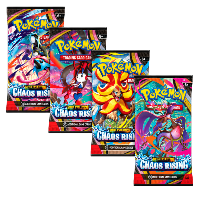 Vier artworkvarianten van Chaos Rising booster packs – Pokémon Engels