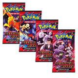 Vier artworkvarianten van Pokémon Destined Rivals booster packs – Engels