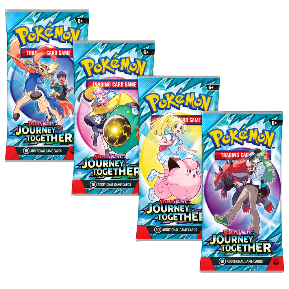 Vier artworkvarianten van Journey Together booster packs – Pokémon Engels