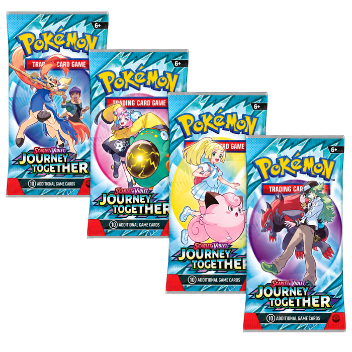 Vier artworkvarianten van Journey Together booster packs – Pokémon Engels